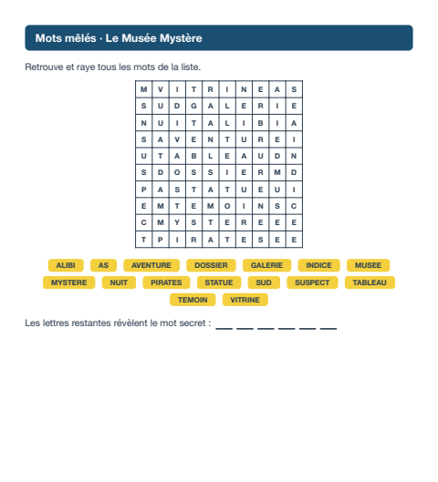 Mots mêlés · Le Musée Mystère