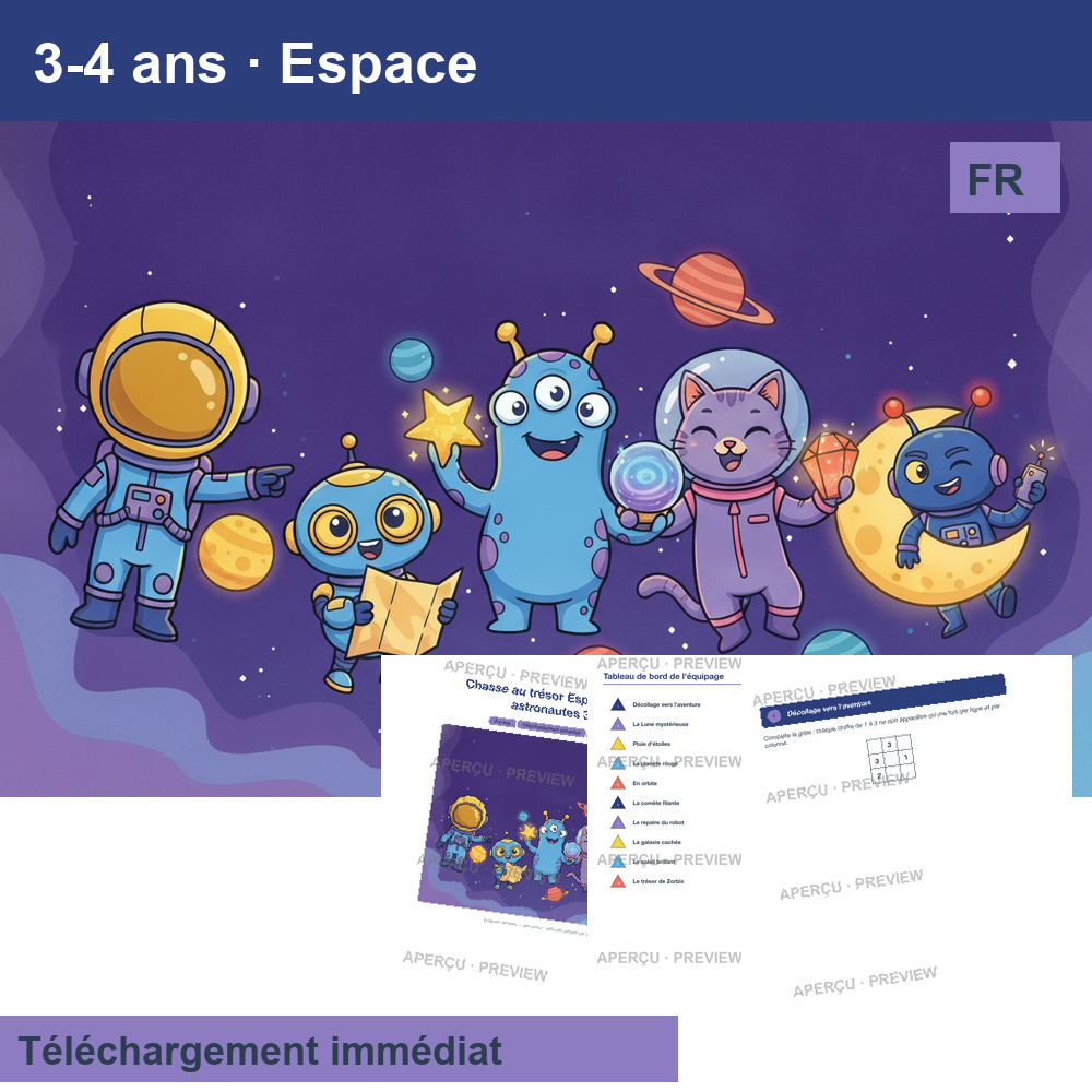 Chasse au trésor (~30 pages) · Espace 3-4 ans