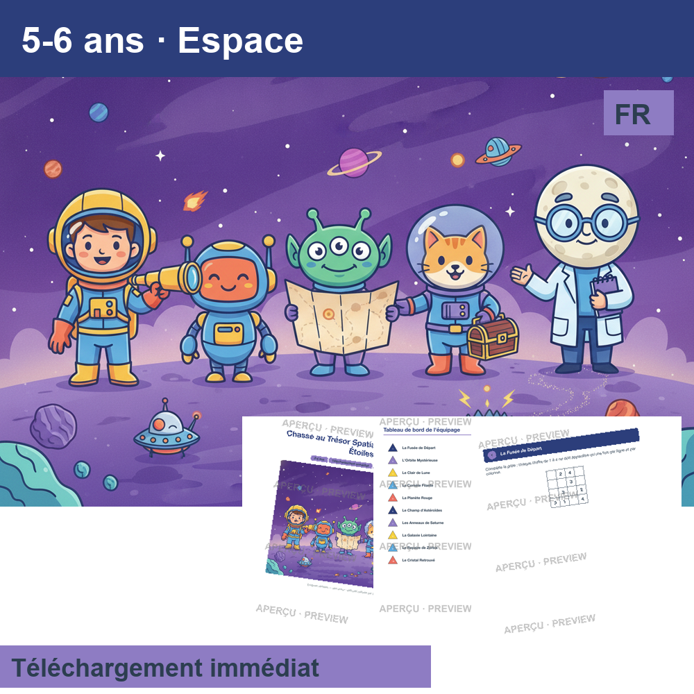 Chasse au trésor (~30 pages) · Espace 5-6 ans