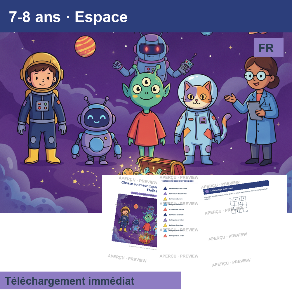 Chasse au trésor (~30 pages) · Espace 7-8 ans