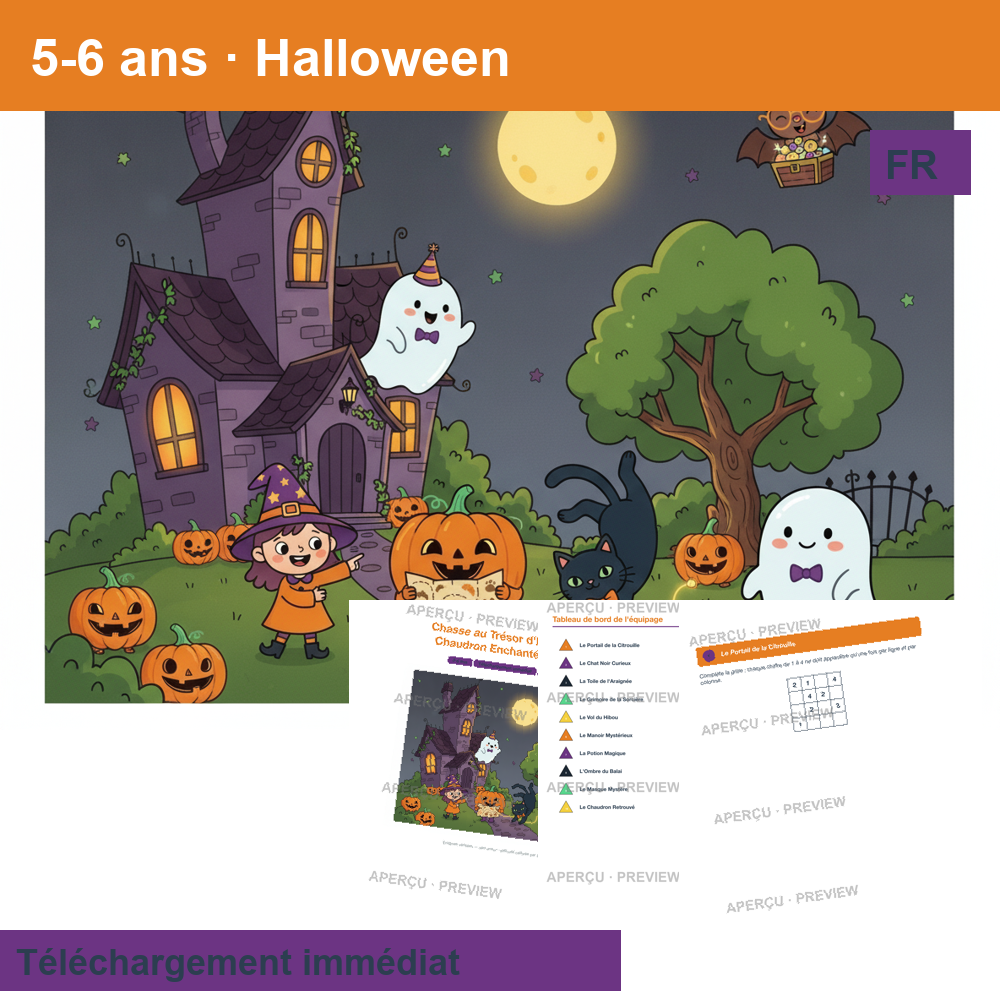 Chasse au trésor (~30 pages) · Halloween 5-6 ans