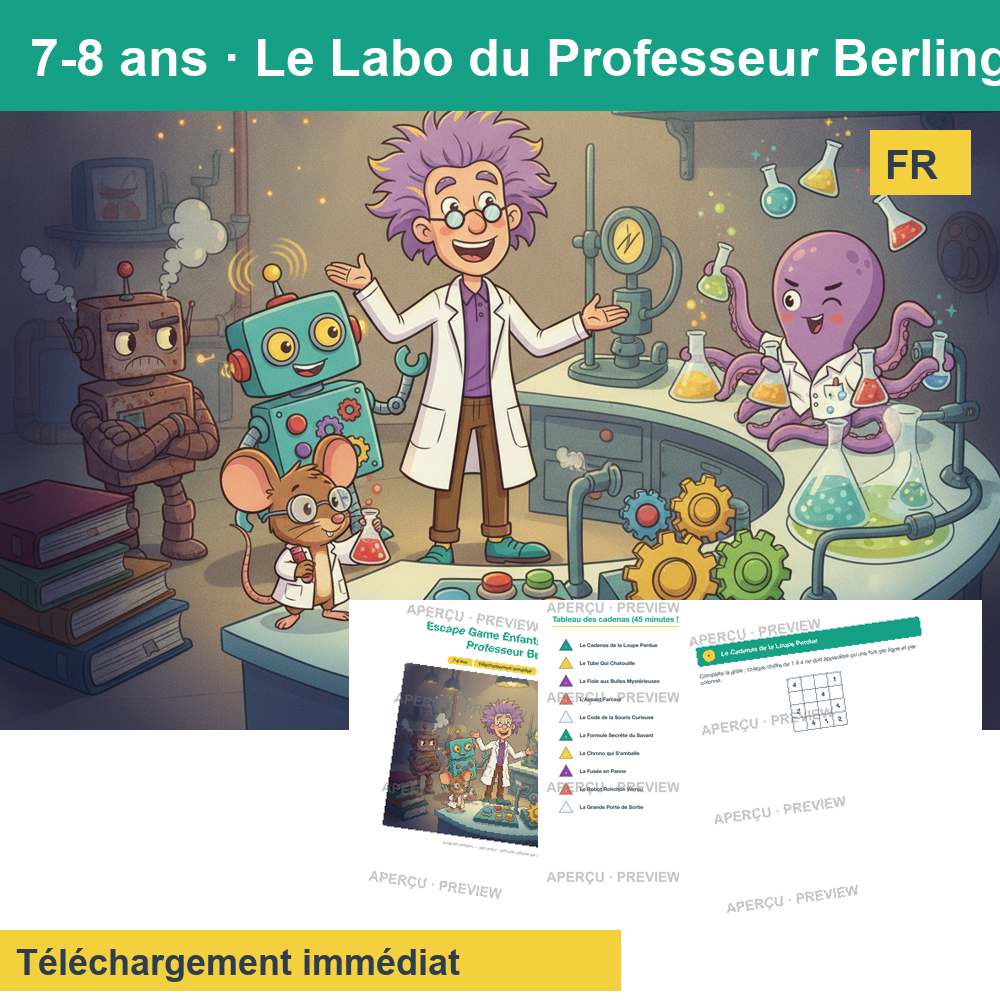 Escape game (~30 pages) · Le Labo du Professeur Berlingot 7-8 ans