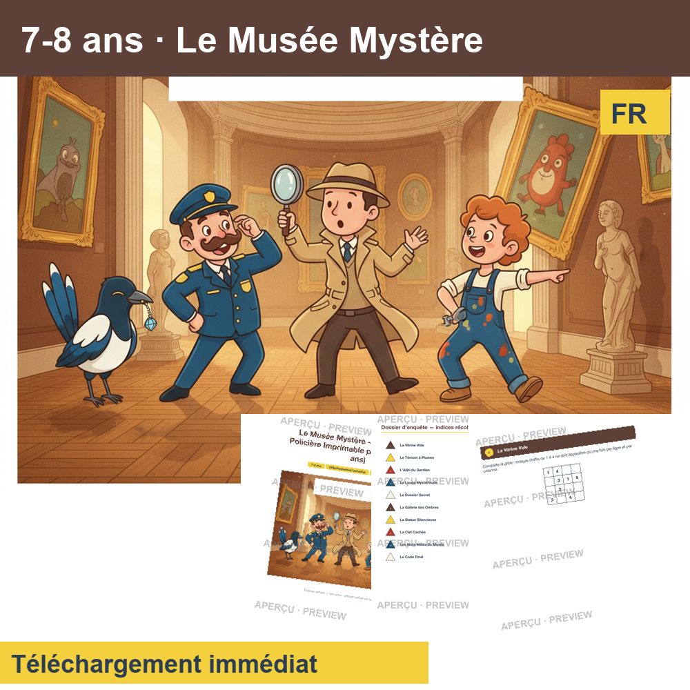 Enquête policière (~30 pages) · Le Musée Mystère 7-8 ans