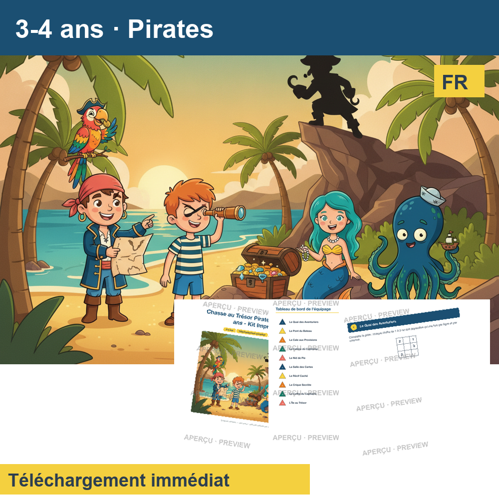 Chasse au trésor (~30 pages) · Pirates 3-4 ans
